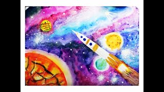 Как нарисовать космос акварелью поэтапно. Как ребенку нарисовать космос