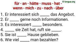 A1, A2, B1, B2, C1, Übungen, Prüfung, Testfragen, Präpositionen, Konjunktionen, wenn, als, für, in,