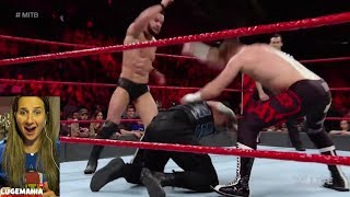 WWE Raw 5/7/18 FInn and Zayn Double team Reigns