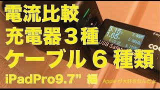 高出力充電器は急速効果があるのか電流チェック後編／iPadPro9.7”：USB充電器３種類とケーブル6種類で電流測定