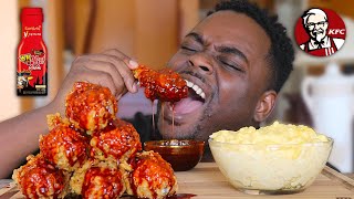 KFC NUCLEAR FIRE FRIED CHICKEN MUKBANG WITH MAC & CHEESE (CRAZY SPICY)