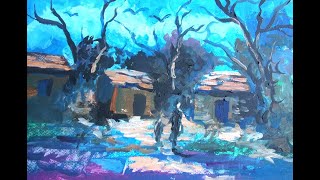peindre un paysage avec une technique d'impression