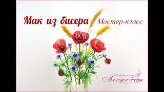 МАКИ из БИСЕРА, урок 1/2 - Цветок и бутон. Полевые цветы из бисера - часть 3/4