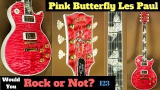 Pink Butterfly Les Paul? Custom Ordered LP Ultima Quilt Top White Back | WYRON 123