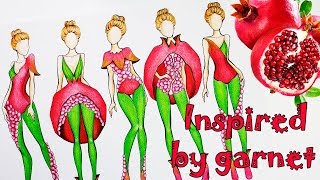 РИСУЕМ ЭСКИЗЫ ОДЕЖДЫ, вдохновение фруктами, ГРАНАТ // Fashion illustration, speedpaint