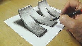 How to Draw 3D Letter M - Drawing with pencil - By Vamos