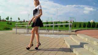 Confident Walk in Heels. High Heel pumps walking