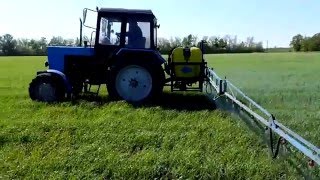 Трактор МТЗ 82.1 и опрыскиватель Polmark 800 (протравка + подкормка ячменя)