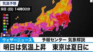 明日は気温上昇　東京は夏日に　予報センター 気象解説