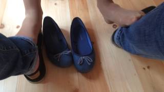 Shoeplay and footsie under the table in summer cafe