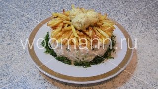 Салат Гнездо глухаря с курицей ,свежими огурцами ,картошкой и яйцами
