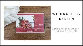 6 Weihnachtskarten ~ Action Bastelmaterial ~ Grünes Paper Craft Set