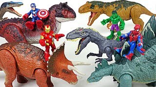 Marvel Avengers Hulk, Spider Man! Ride Jurassic World dinosaurs and defeat villains! - DuDuPopTOY