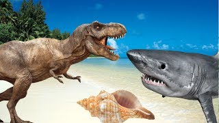 Мир динозавров. ТИРАННОЗАВР ОСЛУШАЛСЯ ВОЖАКА. T-REX и Гиганотозавр. Акула и динозавры