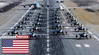 ????????Mass TakeOff of US Air Force F-22 Raptor Full Powered at Joint Base Langley-Eustis, Virginia