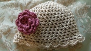 How to crochet a hat or beanie with a shell, scallop edge