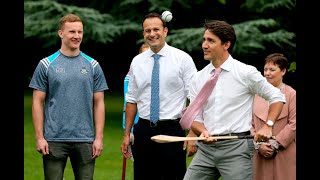 WATCH: Canadian PM Trudeau tries his hand at hurling and he's not half bad