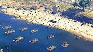 GTA 5 - D-DAY! Saving Private Ryan HUGE Military ARMY Patrol Ep. #63 (Landing Craft, Air Support)