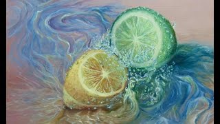 Пишем маслом лимон и лайм в брызгах воды! Drawing oil lemon and lime.Круглова Людмила