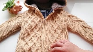 Вязаная курточка на мальчика 1,5 - 2 лет на подкладке, с молнией