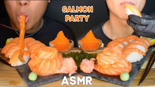 ASMR SALMON PARTY SUSHI & NOODLES, SEA GRAPES, TOBIKO EGGS MUKBANG EATING SOUNDS - LEE BROS ASMR