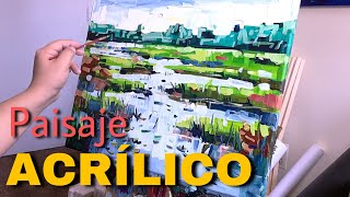 Acrílico: Pintando un paisaje panorámico con río. Pintura expresionista abstracto, Enrique Zaldivar
