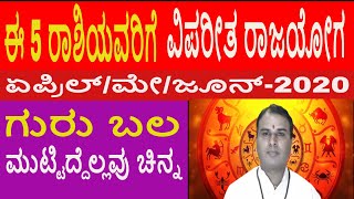 ಏಪ್ರಿಲ್ /ಮೇ/ಜೂನ್ -2020 ರಲ್ಲಿ ಈ 5 ರಾಶಿಯವರಿಗೆ ವಿಪರೀತ ರಾಜಯೋಗI ಗುರು ಬಲ | Five Signs RajaYoga Guru Bala