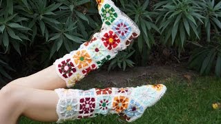 Сапоги из квадратных мотивов крючком / Square crochet boots