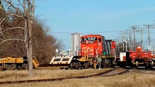 RARE! CN GMD1 and GP9RM Swapping Flatbeds at PTI Manitoba on the Letellier Subdivision (11/09/2016)