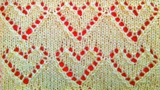 Ажурный узор сердечки вязание спицами для начинающих. Openwork pattern of a heart knitting needles