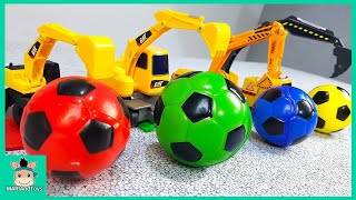 Colors for Children Learn with Tayo Toy Excavator Truck. Learn Colors with Soccer Ball | MariAndToys