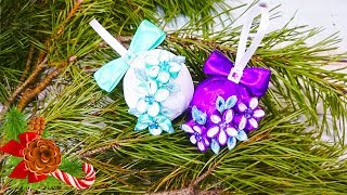 Новогодний шар канзаши.  Ёлочные украшения своими руками.