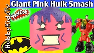 Giant Play-Doh Lego TOY Head PINK HULK! Smash Batman + Robin HobbyKidsTV