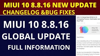 Miui 10 8.8.16 Global beta update|Miui 10 8.8.16 Changelog and bug fixes|Hindi