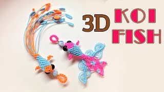 Macrame keychain tutorial - 3D KOI fish pattern - So cute and pretty macrame animal