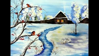 Конец зимы. Как нарисовать картину "Зима, снегирь".Рисование гуашь.