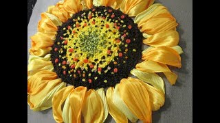 МК Подсолнух, вышивка лентами.  Sunflower, ribbon embroidery.