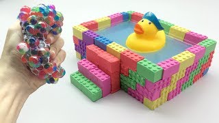 Learn Colors Kinetic Sand Rainbow Pool Duck VS Squishy Ball Surprise Toys How To Make For Kids