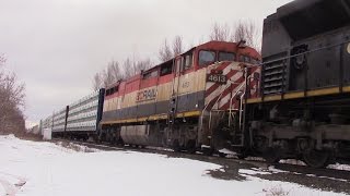 CN Train 305 w/Class Leader - BC Rail Cowl Dash-8 - DPU at Berry Mills, NB (March 11, 2016)