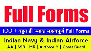 Full Forms For Navy AA SSR MR | 100 + Full Forms for navy AA SSR MR Exam | Navy AA SSR MR FULL FORMS
