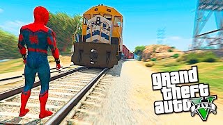 GTA 5 Моды: Человек Паук (Spider-man) - Человек паук против поезда