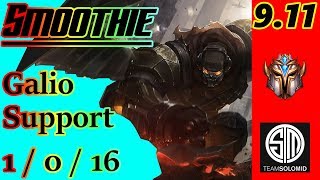 Smoothie as Galio Support | S9 Patch 9.11 | NA Challenger | Full Gameplay