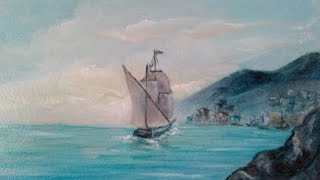 Рыбацкая пристань. Запорожье .Картина маслом. Как нарисовать море, корабль.