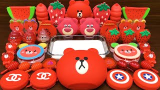 Series RED BEAR Slime! Mixing Random Things into GLOSSY Slime! Satisfying Slime Videos #60