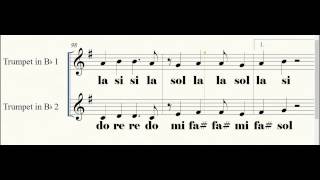 Partitura "oye" de la sonora dinamita para primera y segunda trompeta
