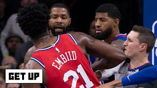 Joel Embiid and Marcus Morris shoved each other in the 76ers' win vs. the Clippers | Get Up