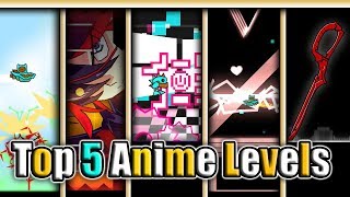 "TOP"5: NIVELES ANIME! - Geometry Dash (2.1) ( Comentado )