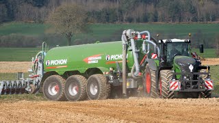 Un FENDT 1050 et une PICHON VERTE à l'épandages de lisier !