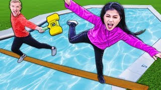 LAST TO FALL OFF PLANK Into POOL WINS $10,000 MYSTERY BOX Of NINJA GADGETS