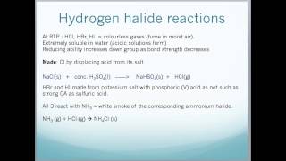 Properties and reactions of Group 7 elements and compounds (inorganic)